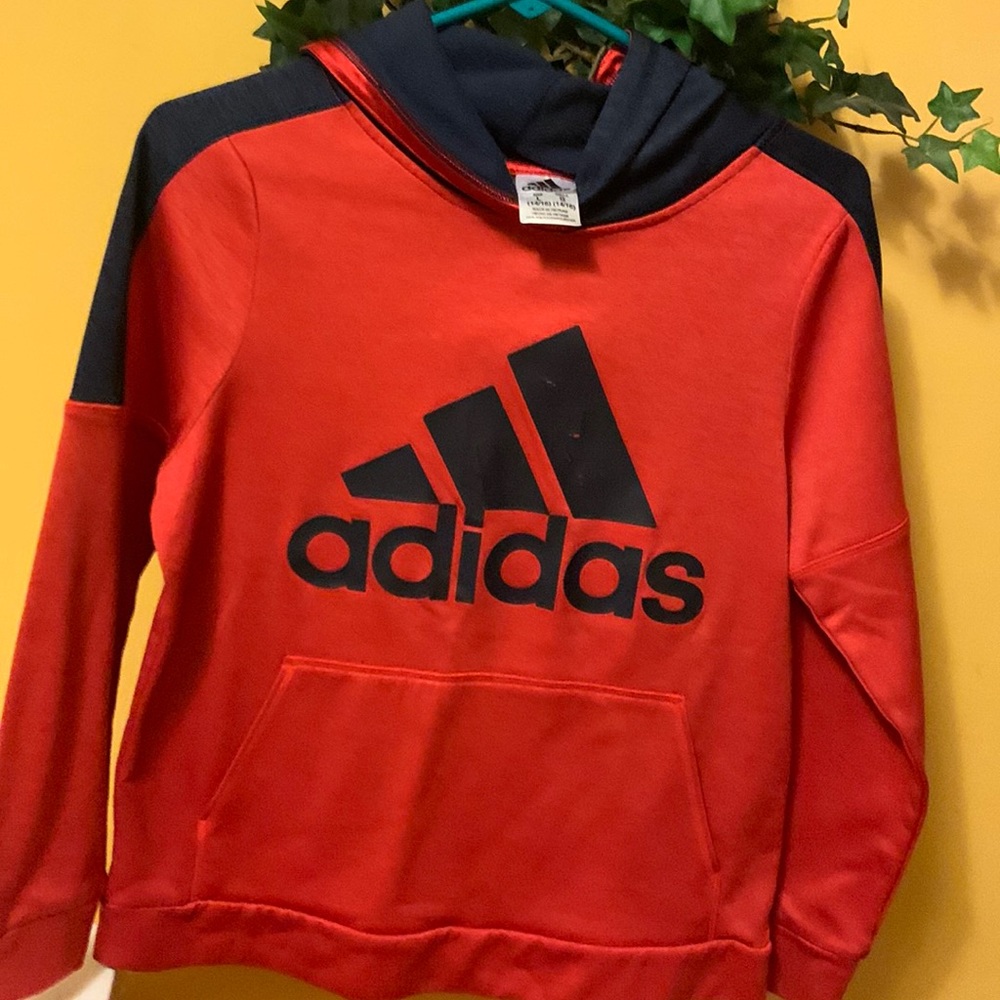 Adidas Hoodie Boys Jacket size L 14/16 Red/ black